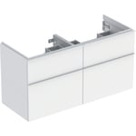 Mueble bajo Geberit serie iCon para lavabo de dos senos, con cuatro cajones: Ancho de lavabo=120cm, H=61.5cm, Cuerpo y frontal: blanco/cubierto mate, Tirador: blanco/con pintura polvo al horno mate